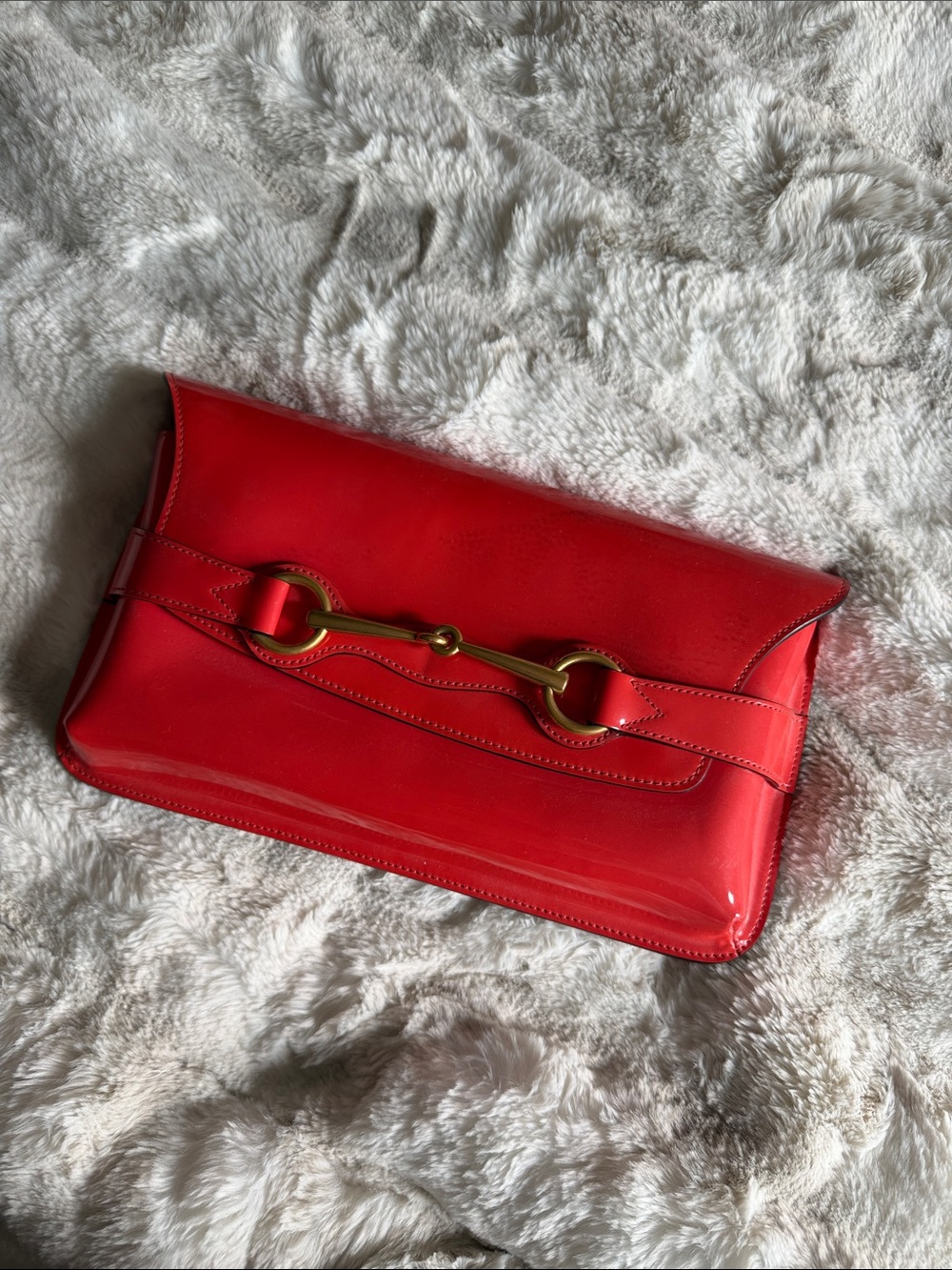 GUCCI Red Leather Clutch with Gold Horsebit